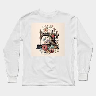 Vintage Sewing Machine with Flowers - No.2 Long Sleeve T-Shirt